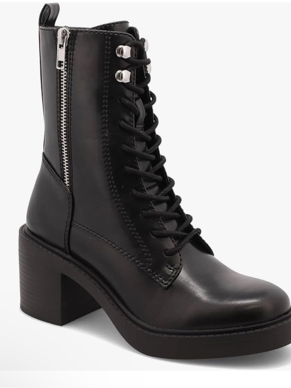 MIA Black Lace-Up Chunky Heel Ankle Boot